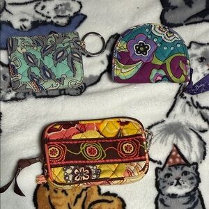 Vera Bradley Quilted Coin & Card Pouch Trio in Teal, Purple, Yellow
